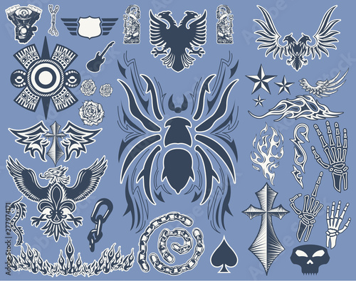 Spider Tarantula and Variety of Tattoo elements tribal design vector set collection