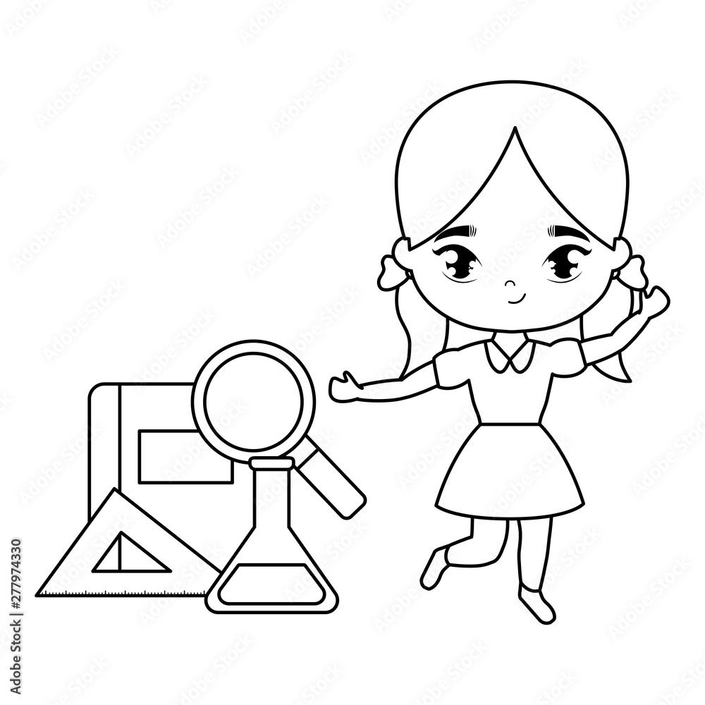 cute little student girl with supplies school cute little student girl with supplies school