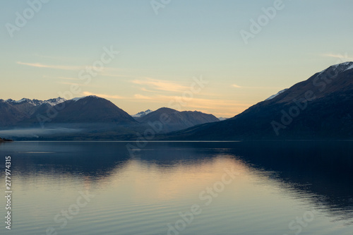 dramatic sunset skies about Lake Wakatipu near Glenorchy Queenstown New Zealand