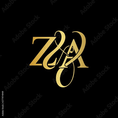 Z & A ZA logo initial vector mark. Initial letter Z & A ZA luxury art vector mark logo, gold color on black background. photo