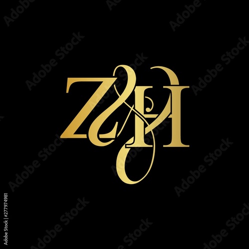 Z & H ZH logo initial vector mark. Initial letter Z & H ZH luxury art vector mark logo, gold color on black background. photo