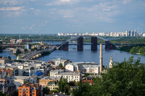 Podilsko-Voskresensky Bridge during construction, Kiev, Ukraine photo