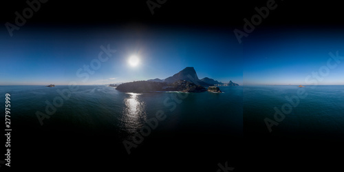 Intense colourful 360 degree aerial sunrise panorama of Joatinga and wider cityscape of Rio de Janeiro behind ready for use in 3D environment mapping and 360VR © Maarten Zeehandelaar