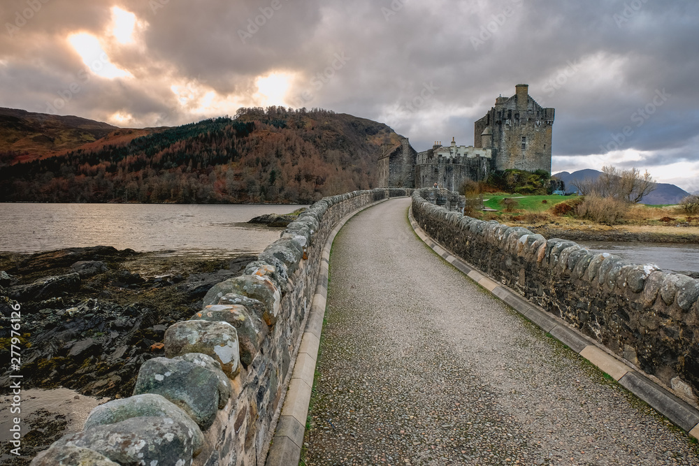 Walking path to Eilean Donan Castle taken in highlands, Scotland