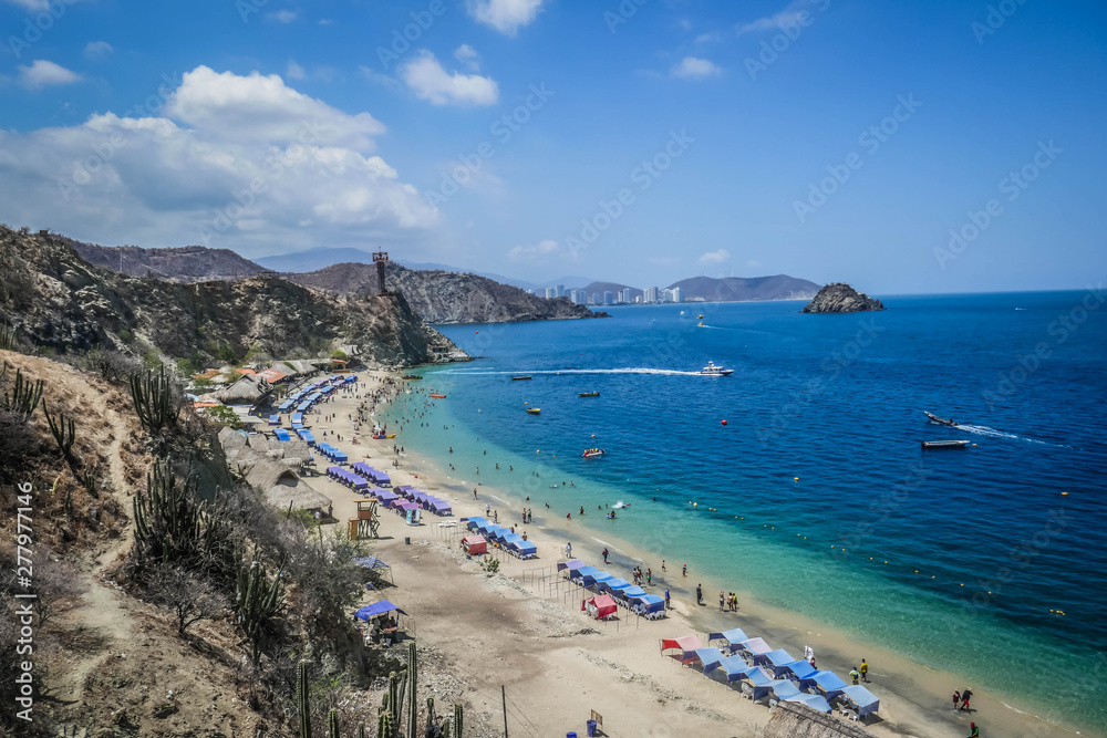 PLAYA BLANCA, SANTA MARTA - JULY 10, 2019: View of playa blana in el rodadero, santa marta