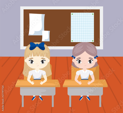 little student girls in the classroom scene