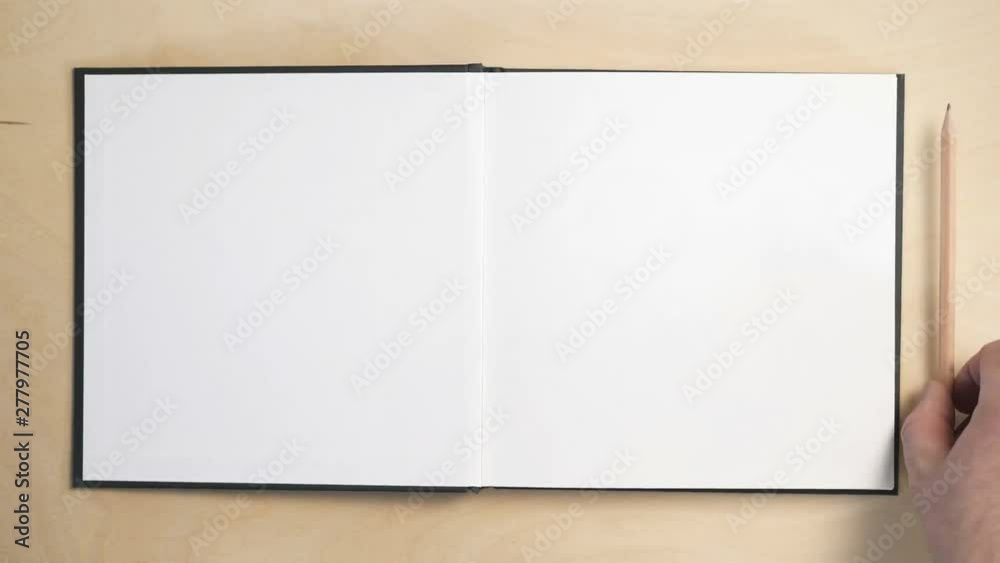 Opening a notebook. Blank pages to insert text and subtitles. The male hand flips over the pages, a pencil that has been thwarted. Cool for the background or the beginning of the movie. Opening a notebook. Blank pages to insert text and subtitles. The male hand flips over the pages, a pencil that has been thwarted. Cool for the background or the beginning of the movie.