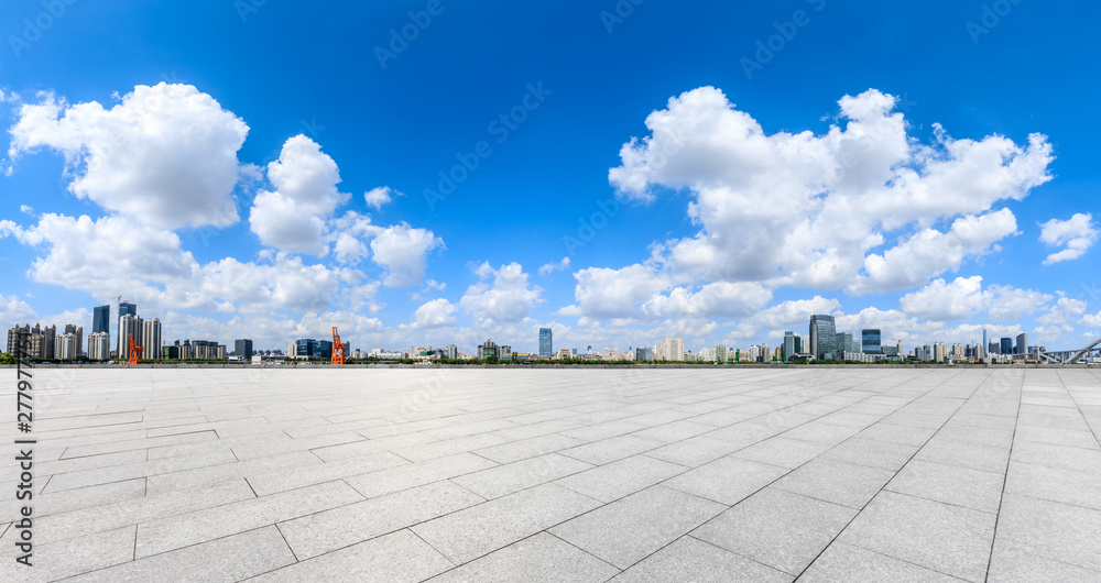 Empty floor and modern city skyline in Shanghai