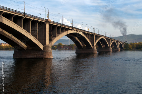 Krasnoyarsk Russia, bridge over Yenisei River in late afternoon © KarinD