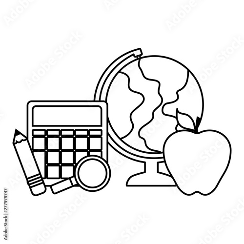 terrestrial globe with calculator and set supplies