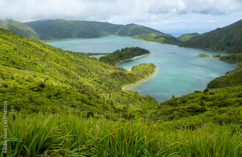 View of Lagoa do Fogo or Lake of Fire in Sao Miguel, Azores, Portugal