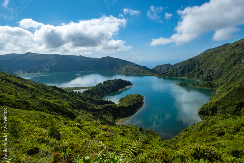View of Lagoa do Fogo or Lake of Fire in Sao Miguel  Azores  Portugal