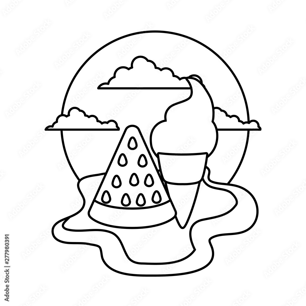 ice cream with watermelon slice in beach ice cream with watermelon slice in beach