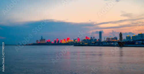 Urban Architectural Landscape Skyline along Qingdao Coastal Line..