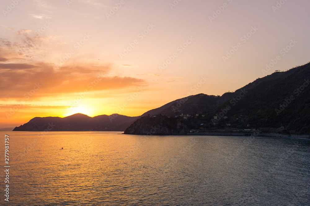 sunset on manorola, cinque terre, italy