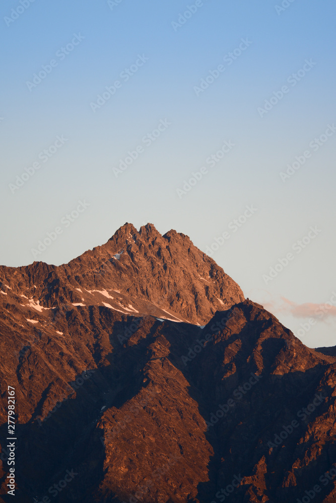 Mountain Range in New Zealand at Sunset