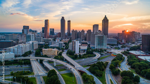 Atlanta, Georgia, USA Skyline Drone Sunset photo