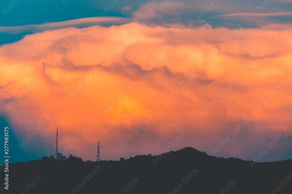 Fototapeta premium silhouette of high voltage electrical pole structure