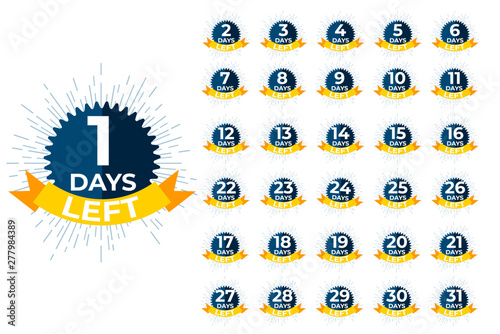 Days left badges. Sale offer shopping day countdown. Vector illustration.