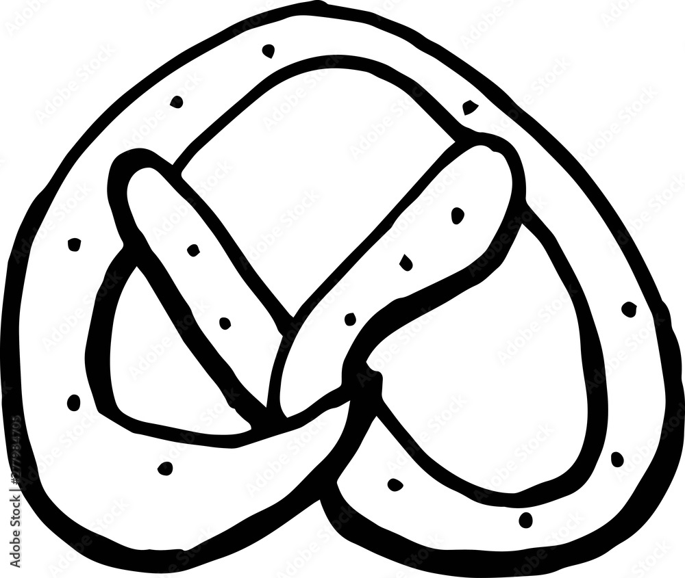 hand drawing pretzel on white. doodle vector illustration for menu ...