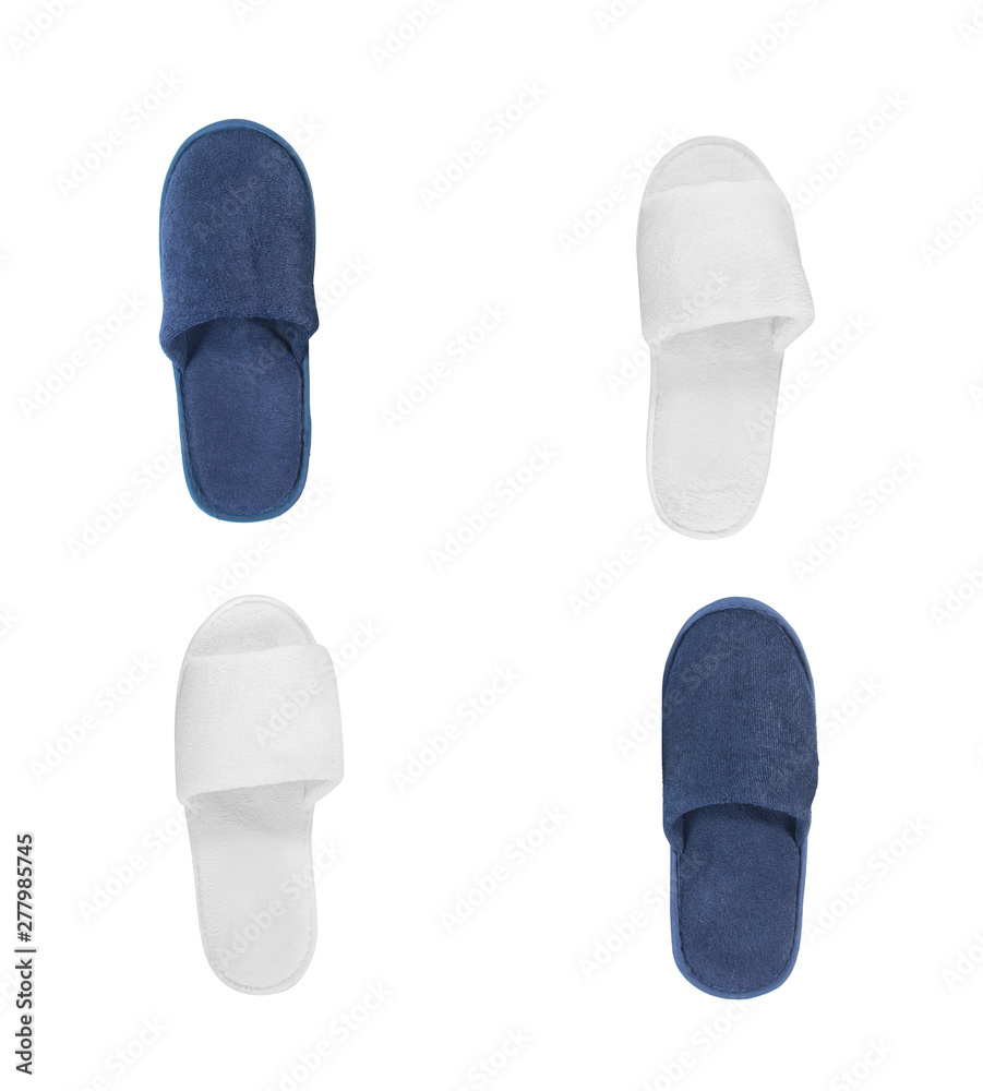 Blue and white comfortable slippers isolate on white background Blue and white comfortable slippers isolate on white background