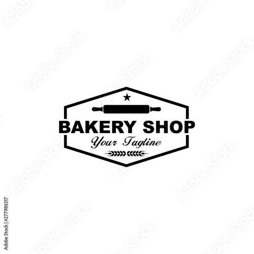 bakery shop rolling pin wheat logo design