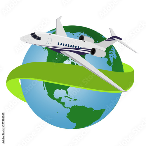 Airplane flying around the world, vector illustration