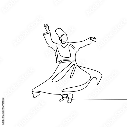 whirling dervish vector drawing. Vector illustration drawn with one line.
