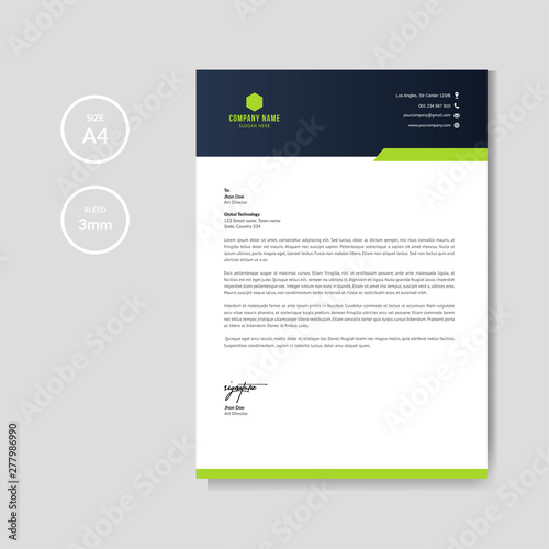 Modern green letterhead layout template vector