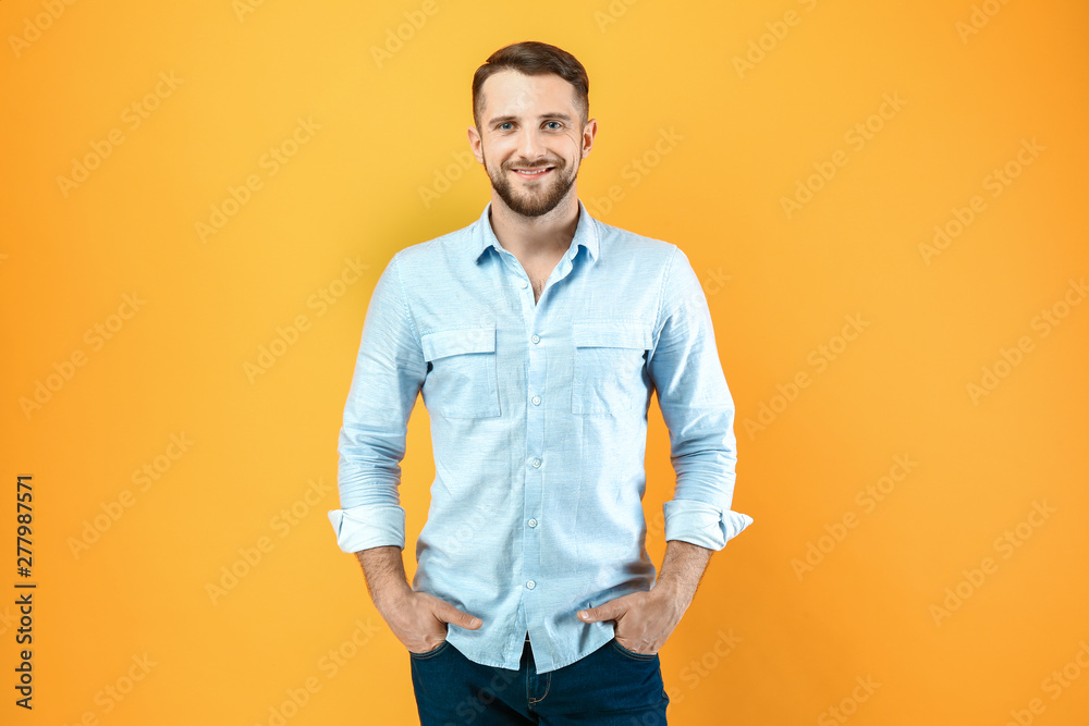 Handsome man on color background Handsome man on color background