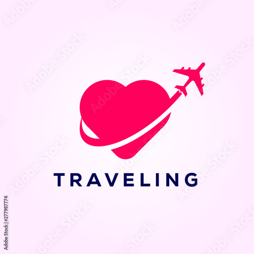 airplane symbol of travet with love , travel logo designs