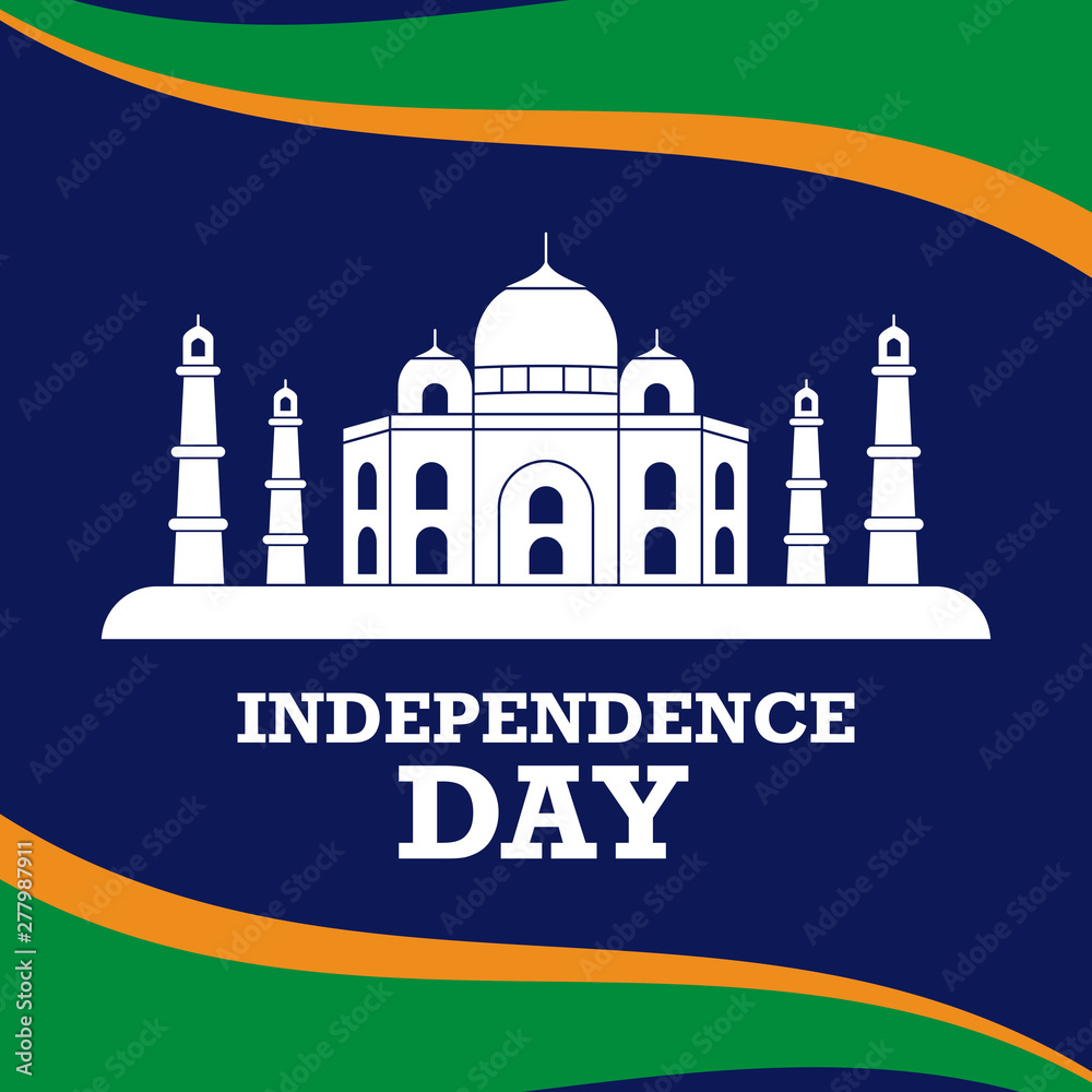 independence day indian label with taj mahal