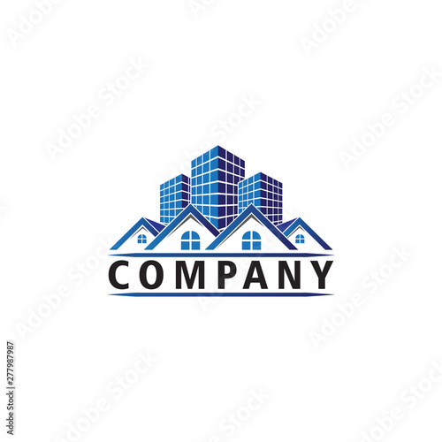 House & Skyscrapers, Real Estate Logo Design Template