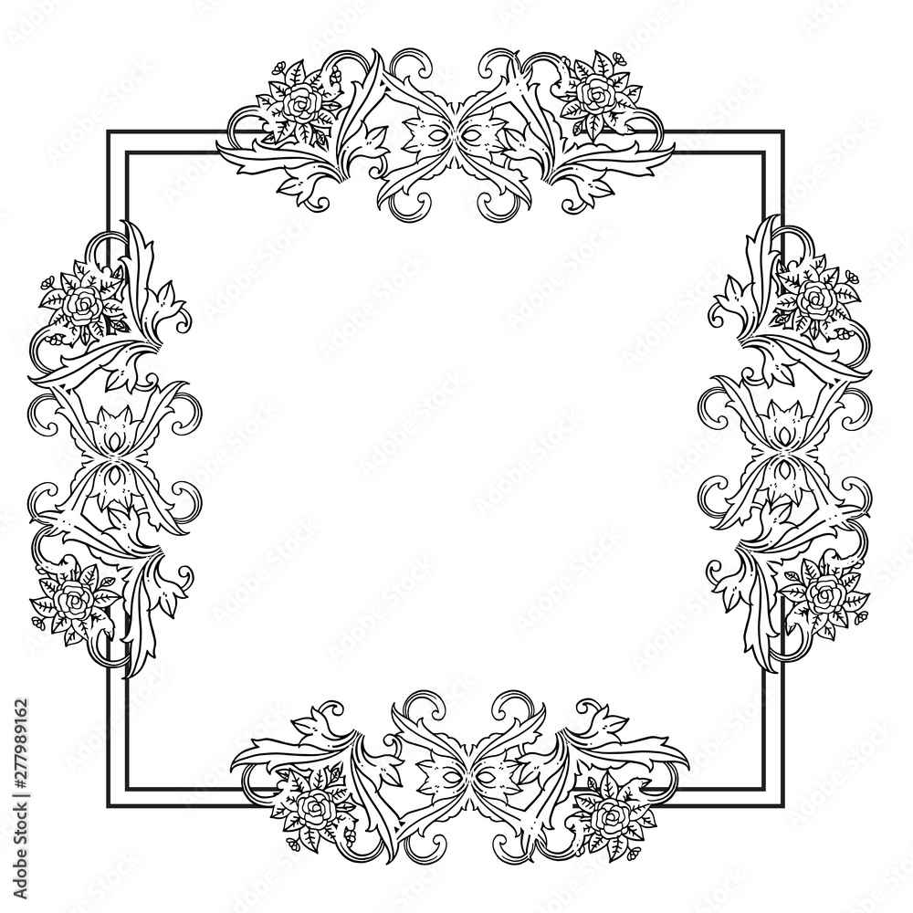 Black vector illustration on the white background, pattern floral frame, wedding greeting card. Vector Black vector illustration on the white background, pattern floral frame, wedding greeting card. Vector