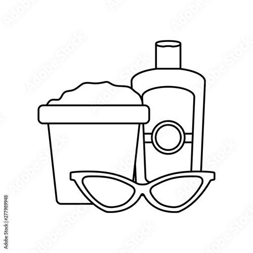 bucket with blocker and sunglasses