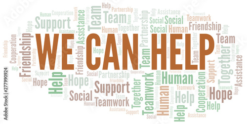 We Can Help word cloud. Vector made with text only.