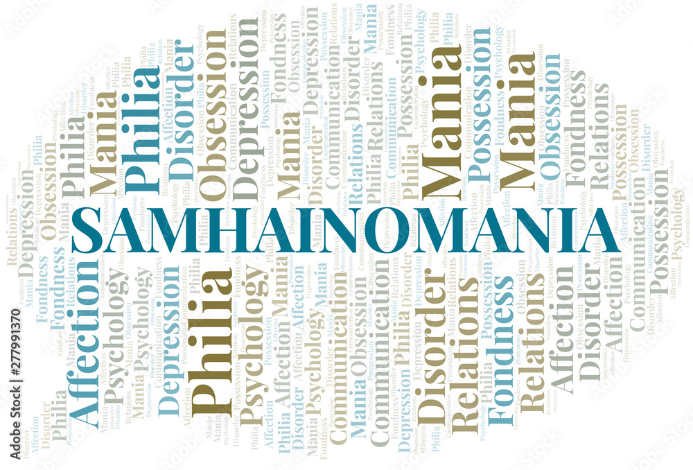 Obraz premium Samhainomania word cloud. Type of mania, made with text only.