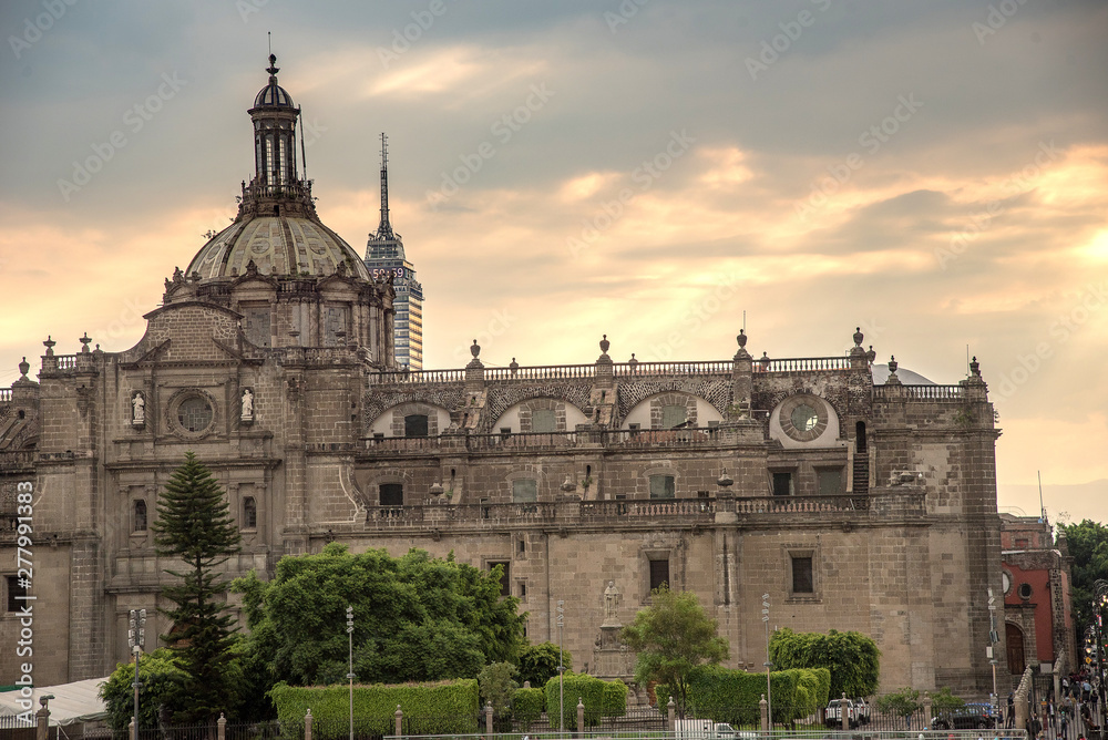 METROPOLITAN CATHEDRAL MEXICO CITY SUNSET  SCENE