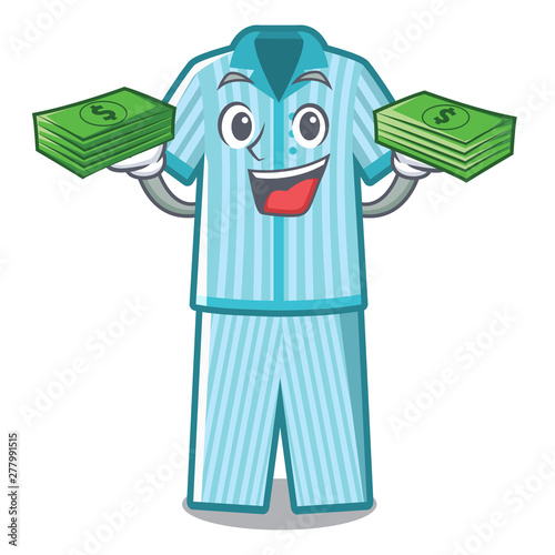 With money bag pyjamas placed on a cartoon bed
