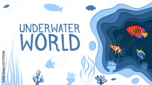 Underwater world design with coral reef fishes