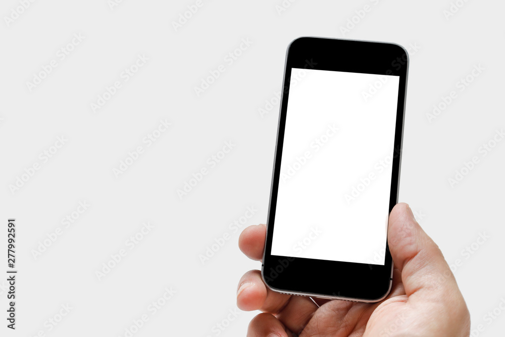 hand holding smart phone isolated on white background hand holding smart phone isolated on white background