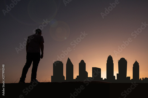 Obraz na płótnie Travele front of city skyline of Charlotte in USA w salonie