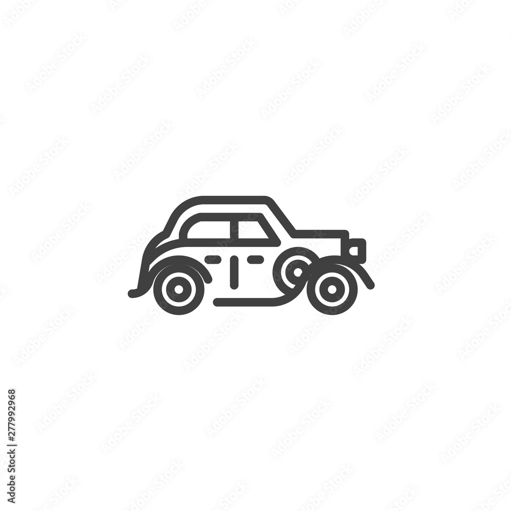 Old classic car line icon. Vintage auto linear style sign for mobile concept and web design. Retro automobile outline vector icon. Symbol, logo illustration. Vector graphics