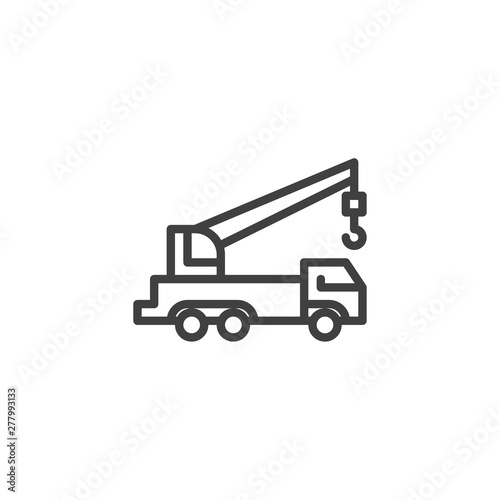 Crane truck line icon. linear style sign for mobile concept and web design. Construction service truck with hook outline vector icon. Symbol, logo illustration. Vector graphics