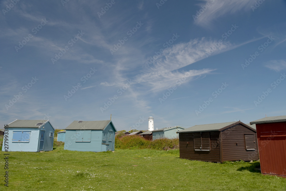 Fishing huts on Portland Bill near Weymouth on the Dorset coast Fishing huts on Portland Bill near Weymouth on the Dorset coast