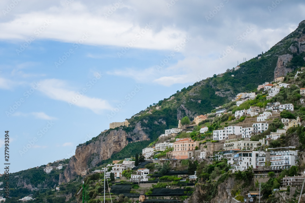 Beautiful view of seaside city Amalfi in the province of Salerno, the region of Campania, Amalfi Coast, Costiera Amalfitana, Italy