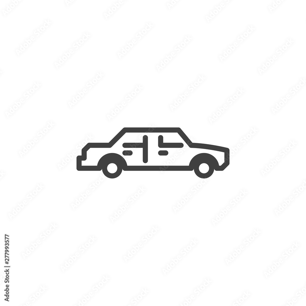 Sedan car line icon. linear style sign for mobile concept and web design. Auto, transportation outline vector icon. Symbol, logo illustration. Vector graphics