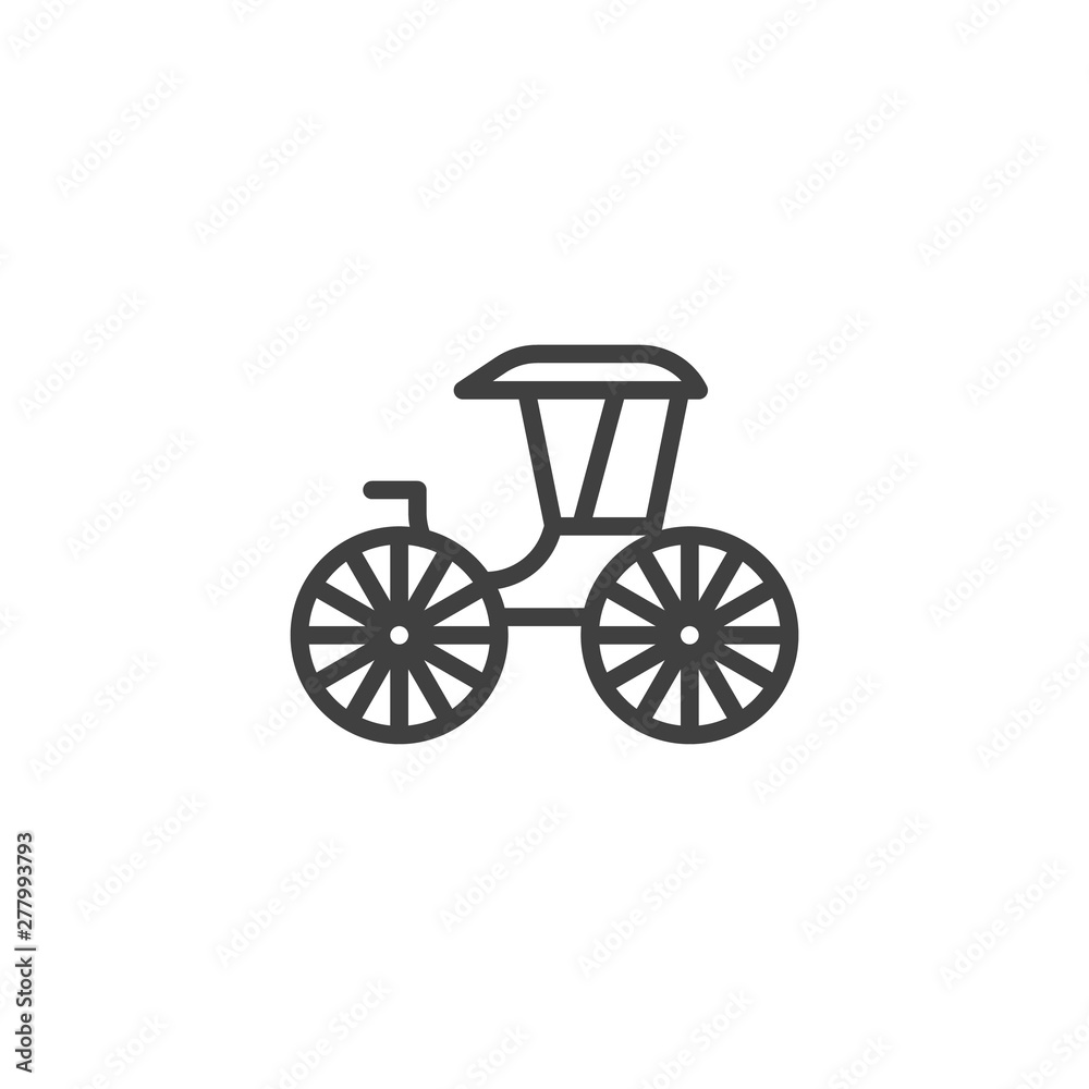 Wedding Coach line icon. Vintage transport, wagon linear style sign for mobile concept and web design. Horse Coach, retro carriage outline vector icon. Symbol, logo illustration. Vector graphics