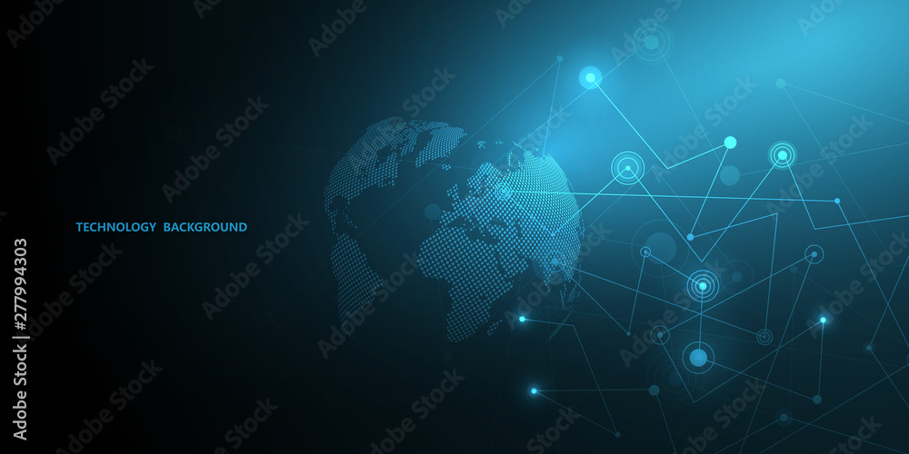 Abstract background technology and science graphic design. Connecting dots and lines.Internet connection.Global network connection.Vector illustration