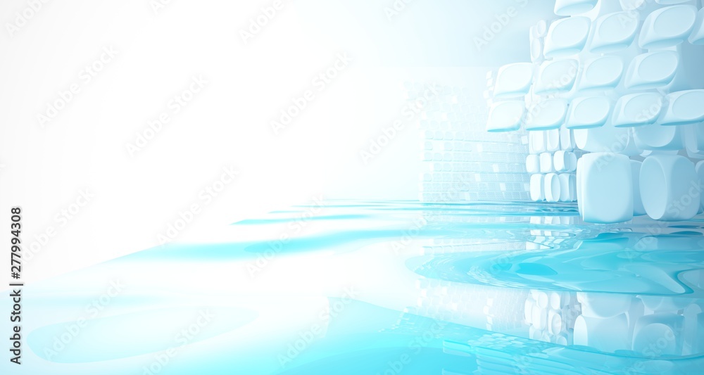 White smooth abstract architectural background with water. 3D illustration and rendering White smooth abstract architectural background with water. 3D illustration and rendering